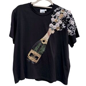QUEEN OF SPARKLES Black Top with Champagne Sequin Design